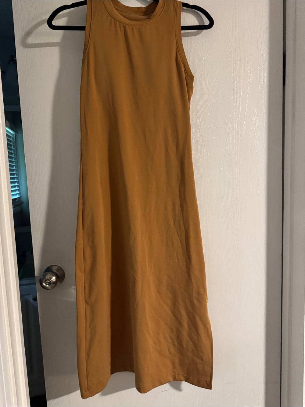 Sleeveless Mustard A-Line Maxi Dress. With built in bra